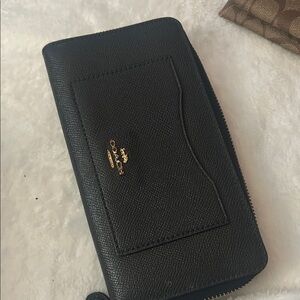Coach Black Leather Wallet with Gold Accents